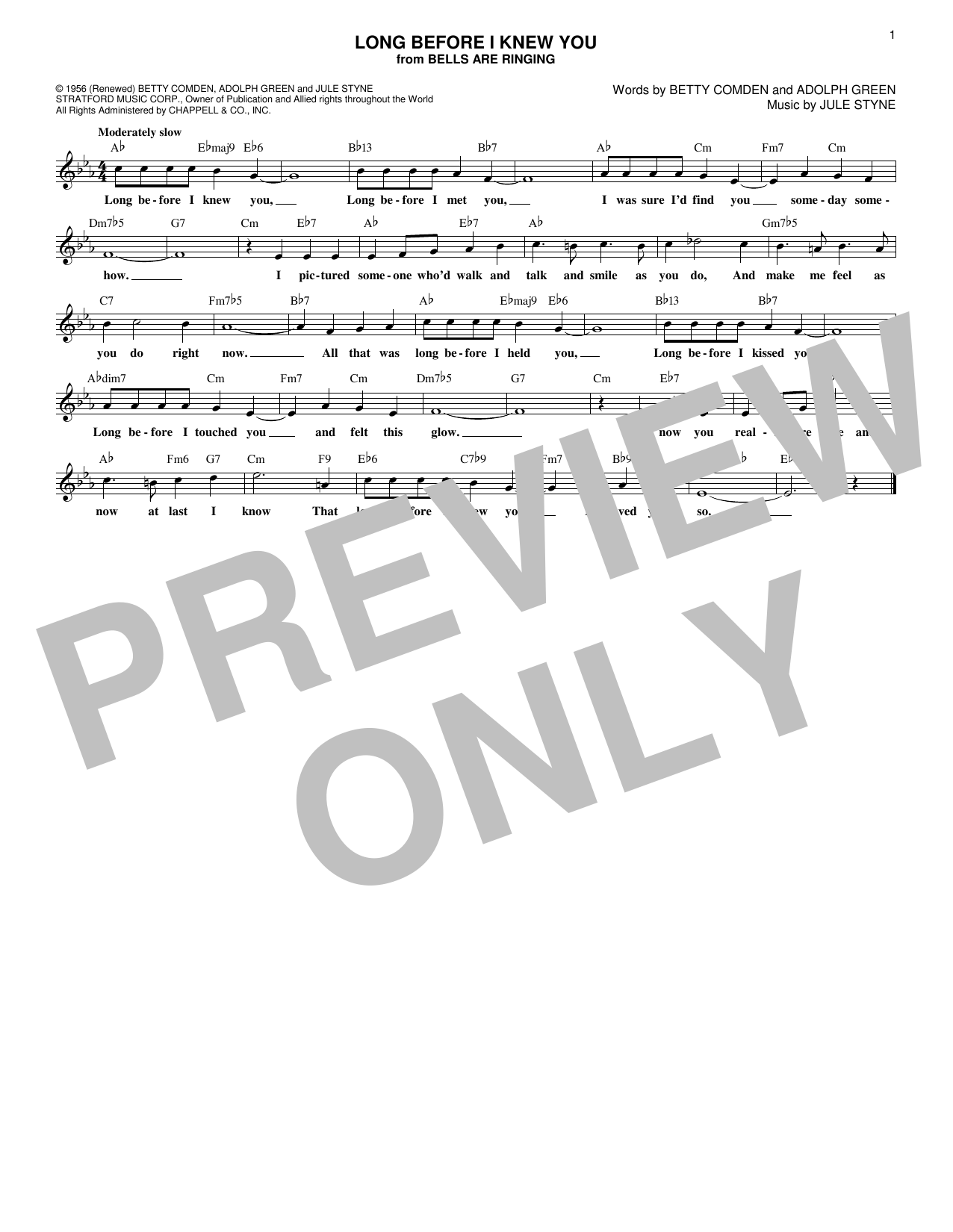 Adolph Green Long Before I Knew You Sheet Music