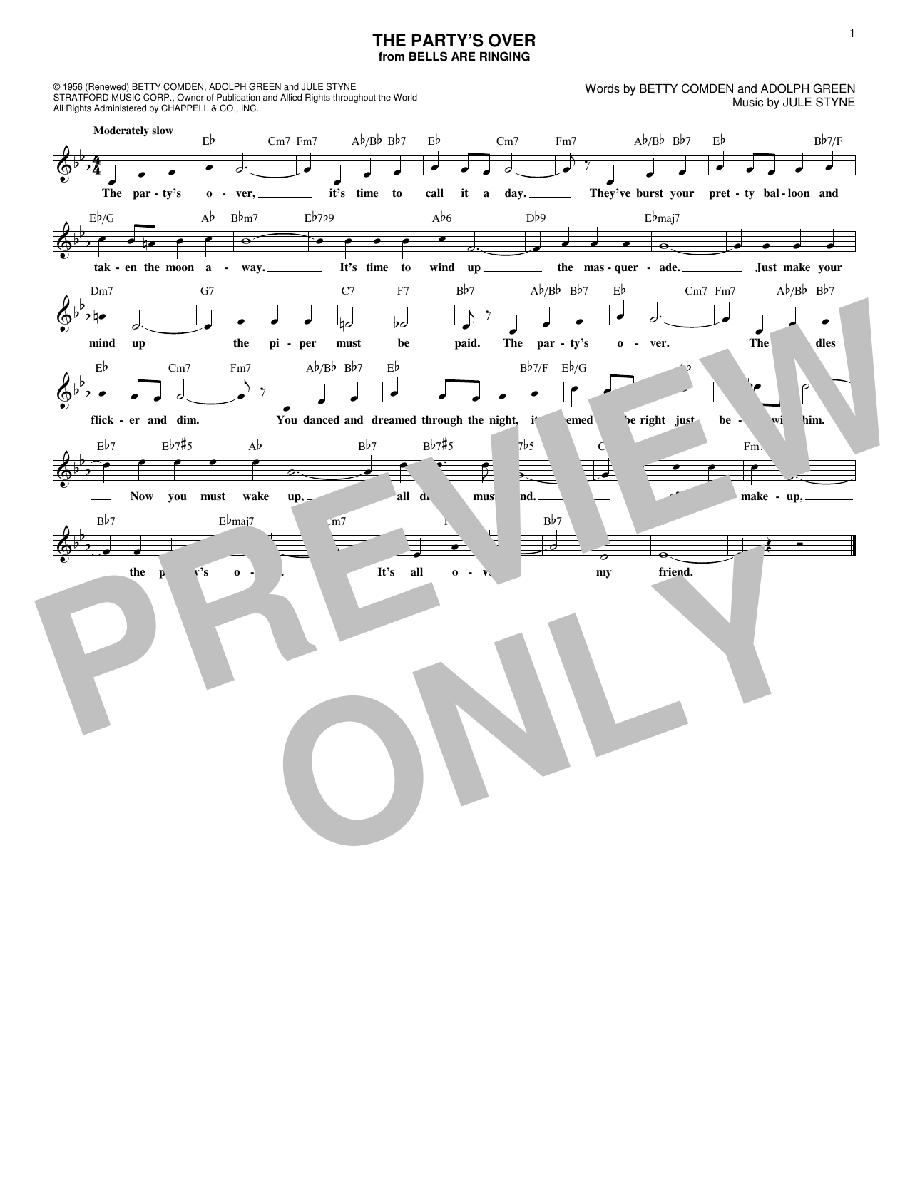 Adolph Green The Party's Over Sheet Music