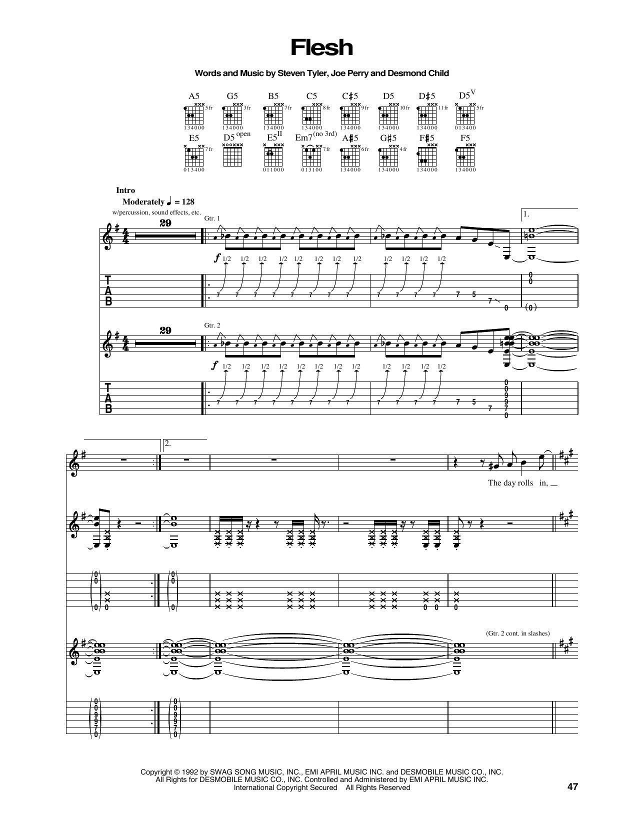 Aerosmith Flesh Sheet Music