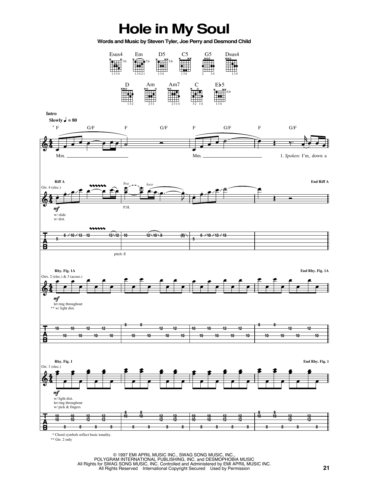 Aerosmith Hole In My Soul Sheet Music