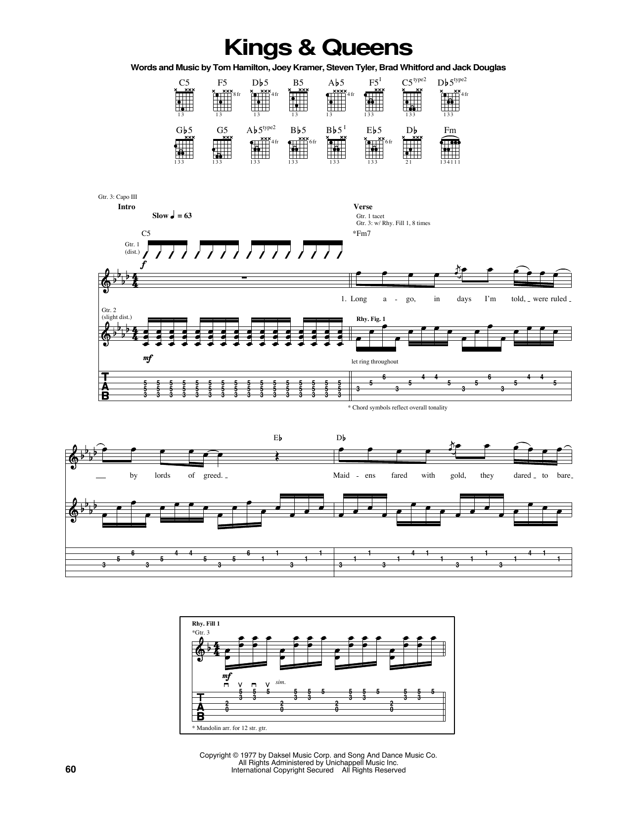 Aerosmith Kings & Queens Sheet Music