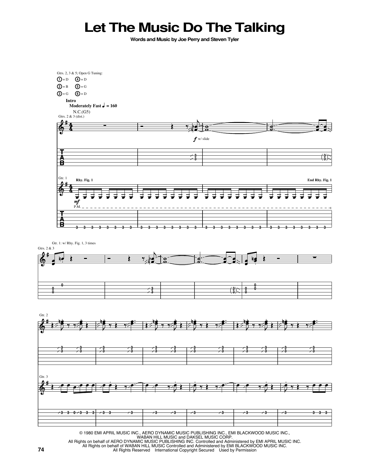 Aerosmith Let The Music Do The Talking Sheet Music
