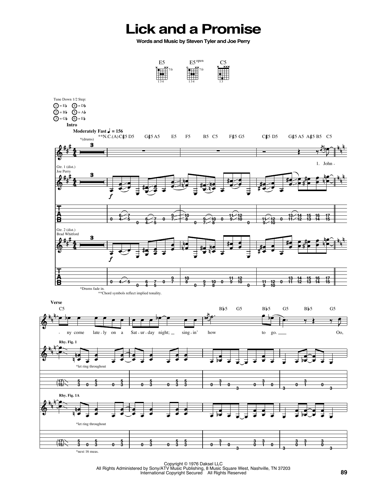 Aerosmith Lick And A Promise Sheet Music