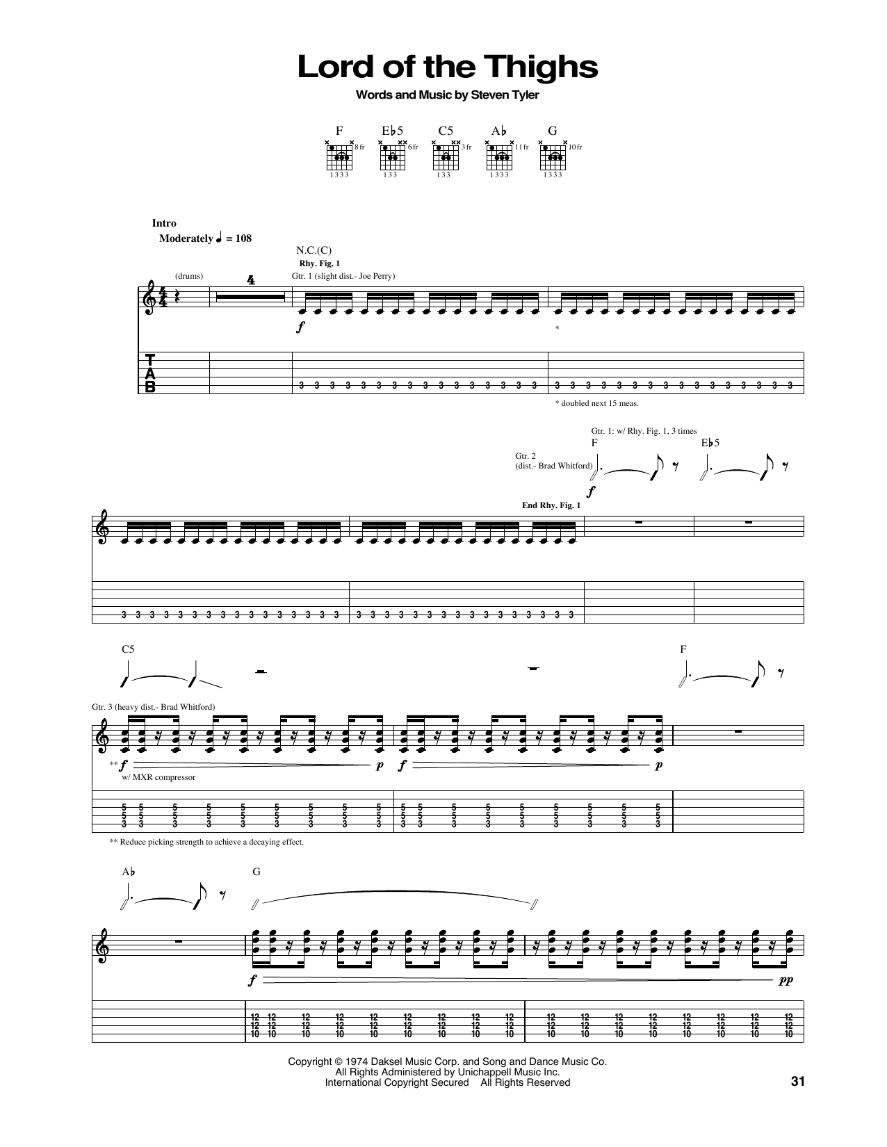 Aerosmith Lord Of The Thighs Sheet Music