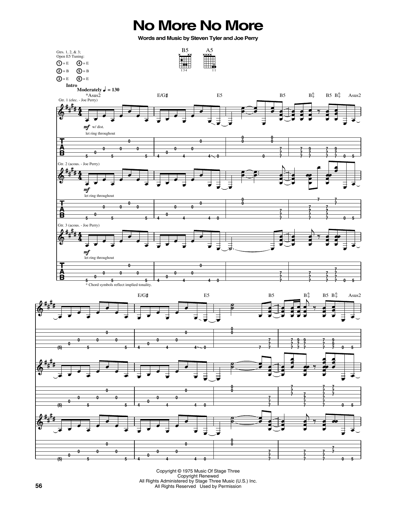 Aerosmith No More No More Sheet Music