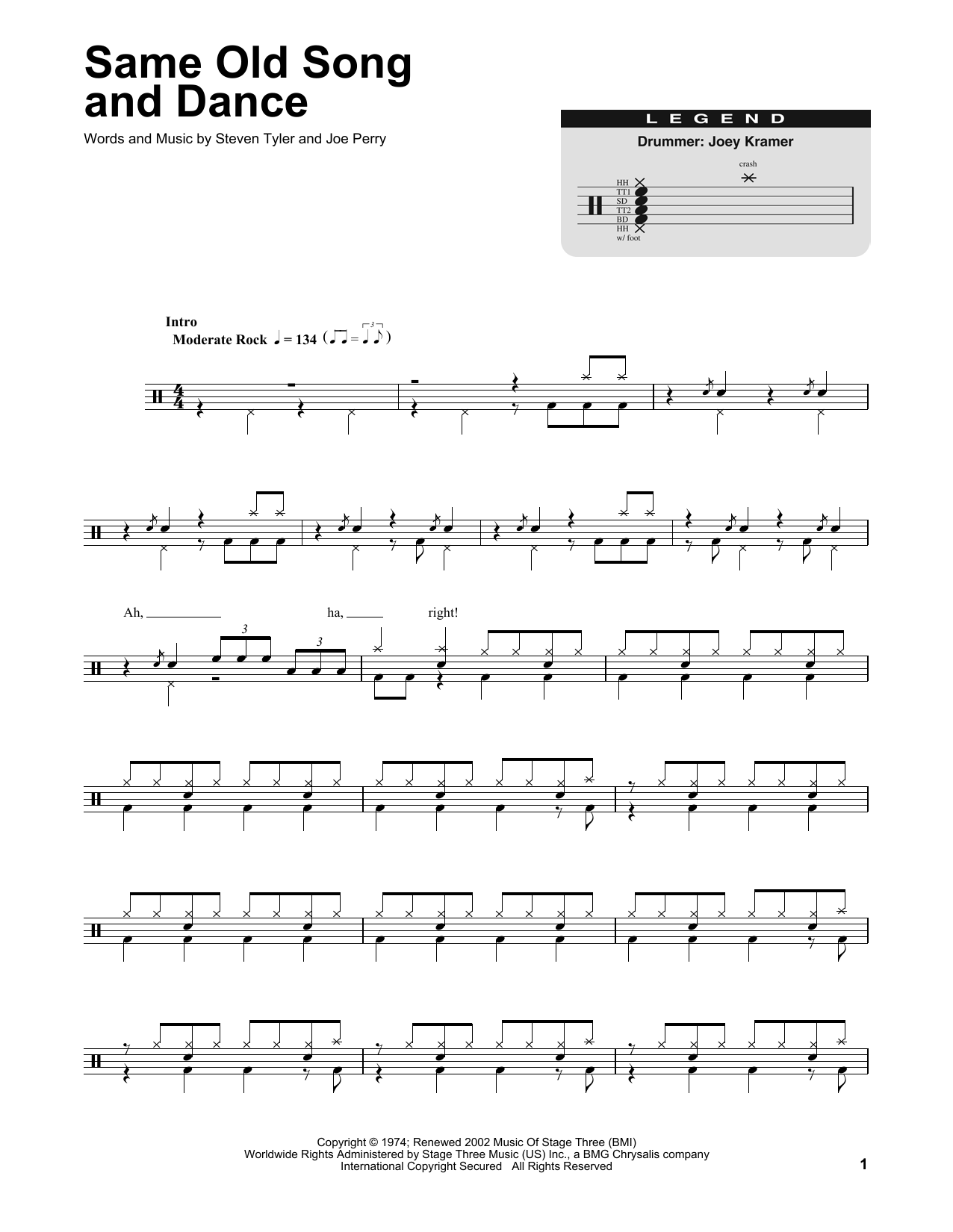 Aerosmith Same Old Song And Dance Sheet Music