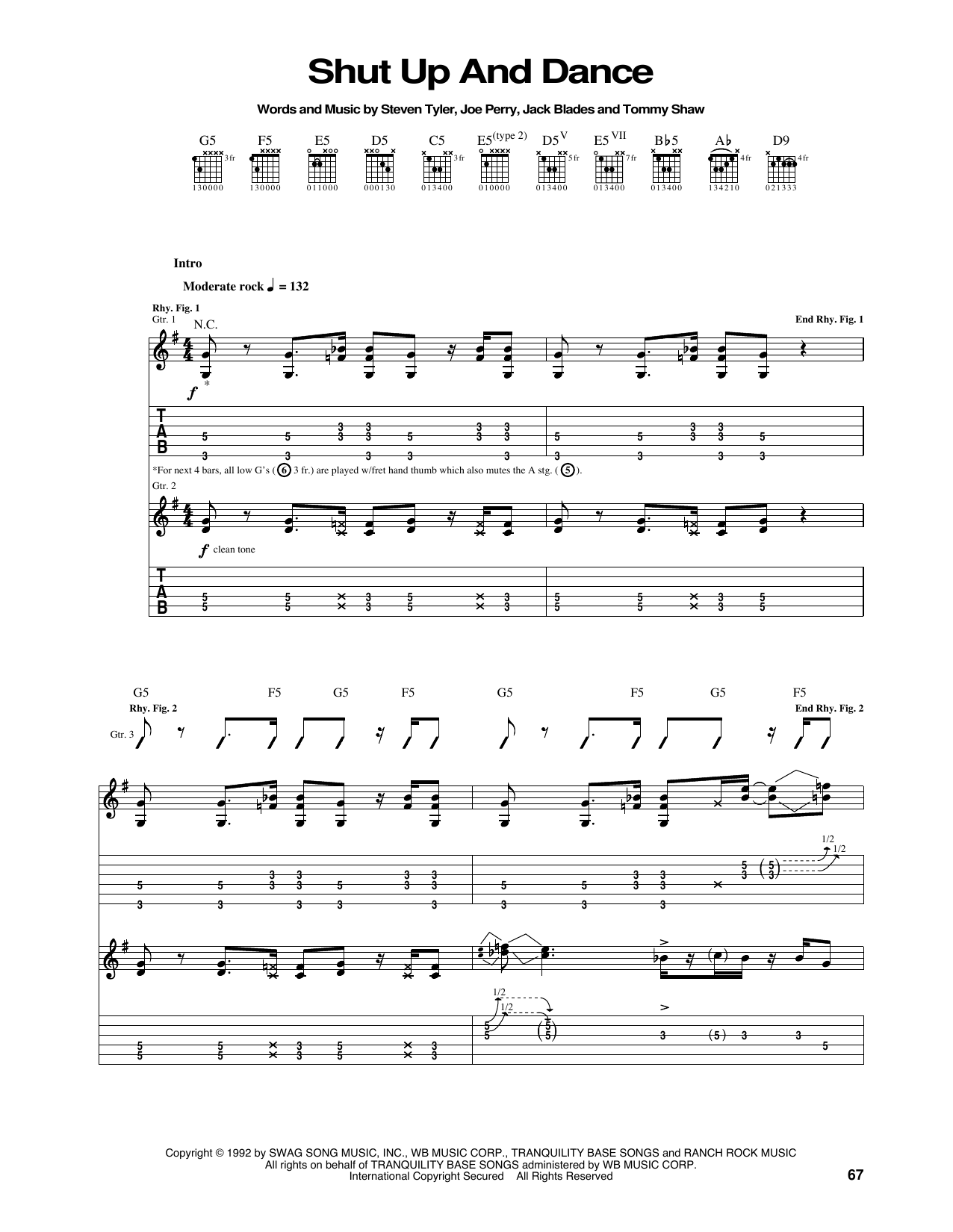 Aerosmith Shut Up And Dance Sheet Music