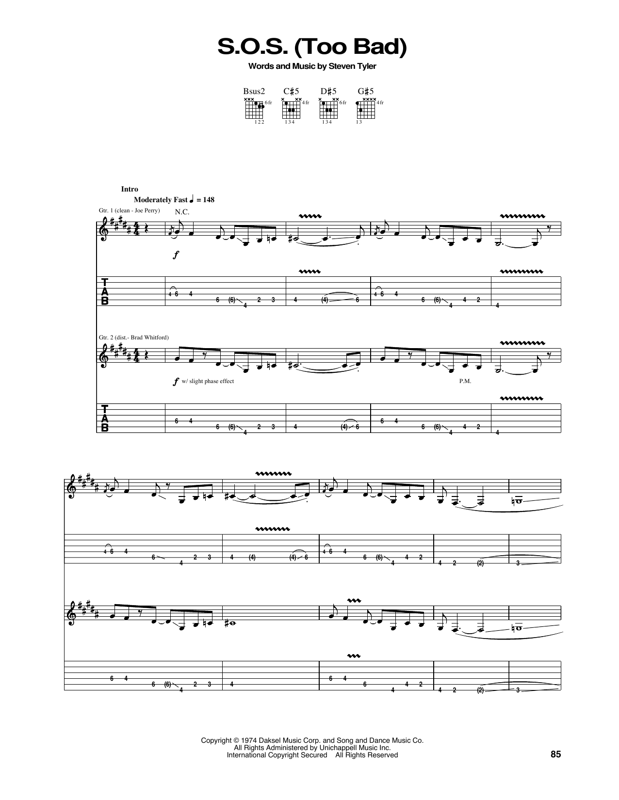 Aerosmith S.O.S. (Too Bad) Sheet Music