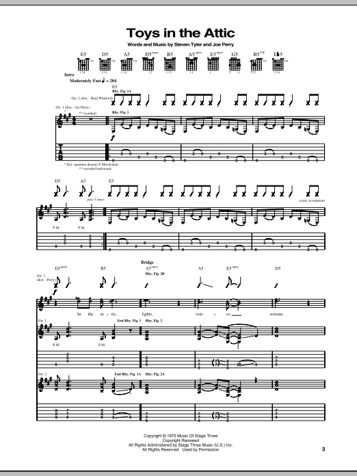 Aerosmith Toys In The Attic Sheet Music