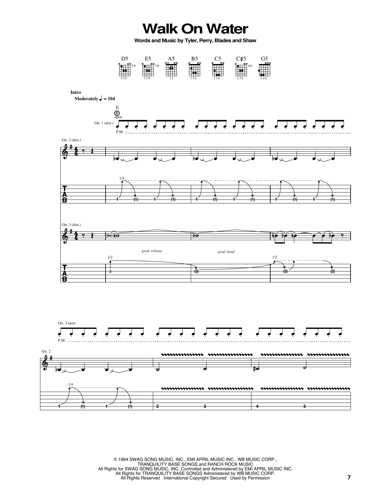 Aerosmith Walk On Water Sheet Music
