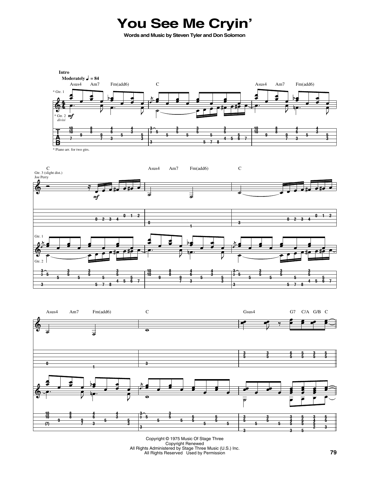 Aerosmith You See Me Cryin' Sheet Music