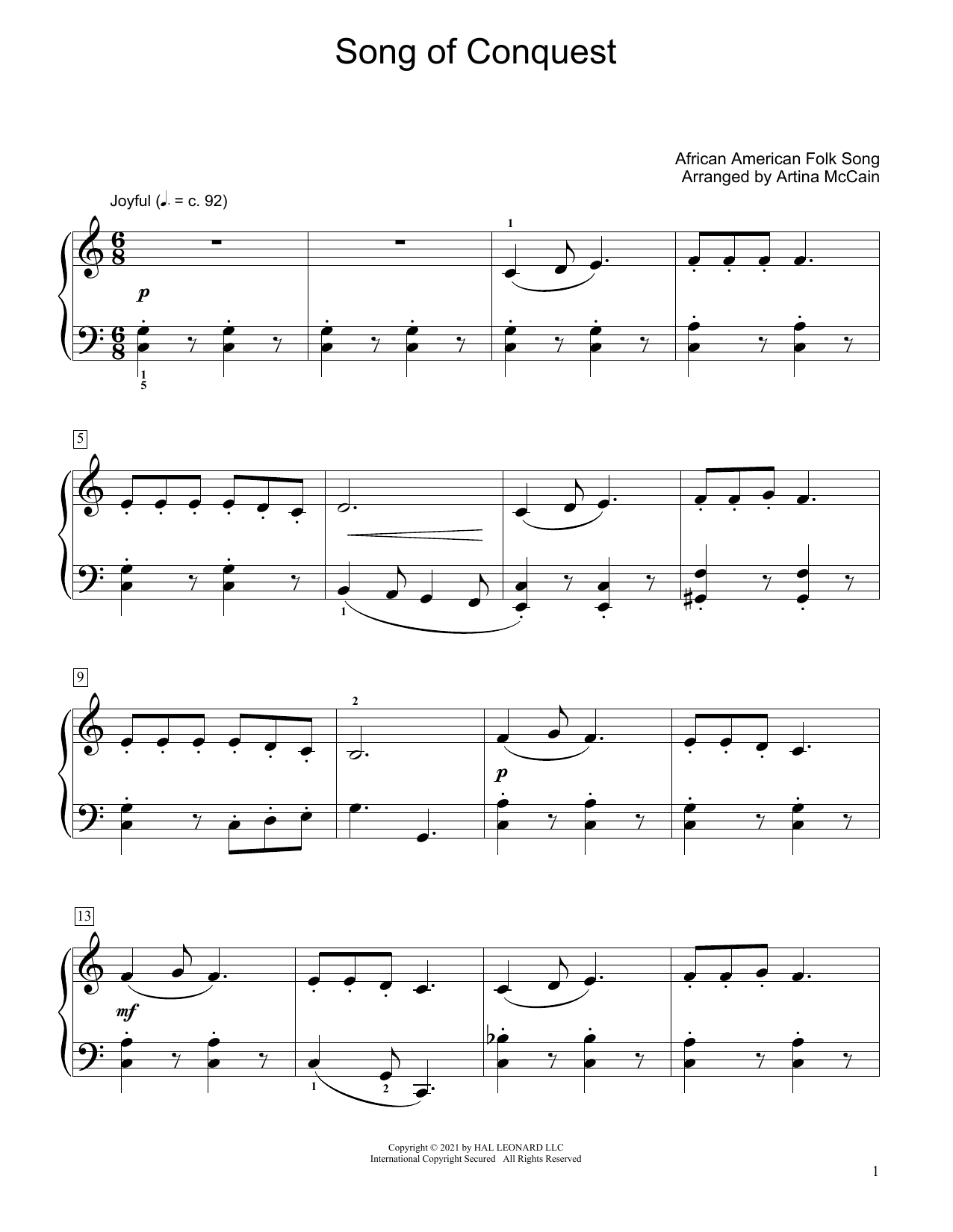 African American Folk Song Song Of Conquest (arr. Artina McCain) Sheet Music