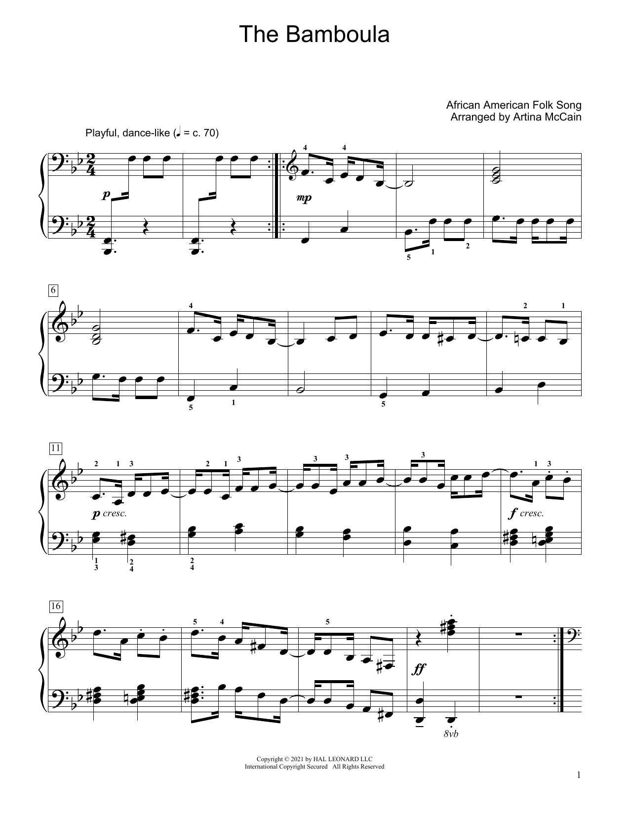 African American Folk Song The Bamboula (arr. Artina McCain) Sheet Music