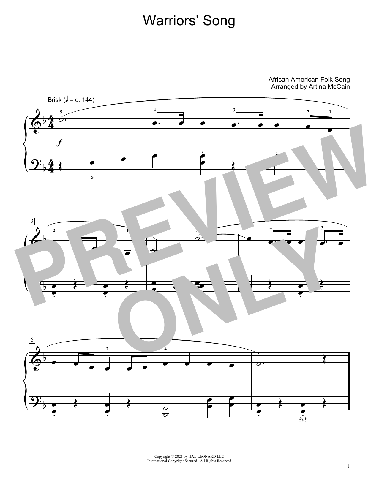 African American Folk Song Warriors' Song (arr. Artina McCain) Sheet Music