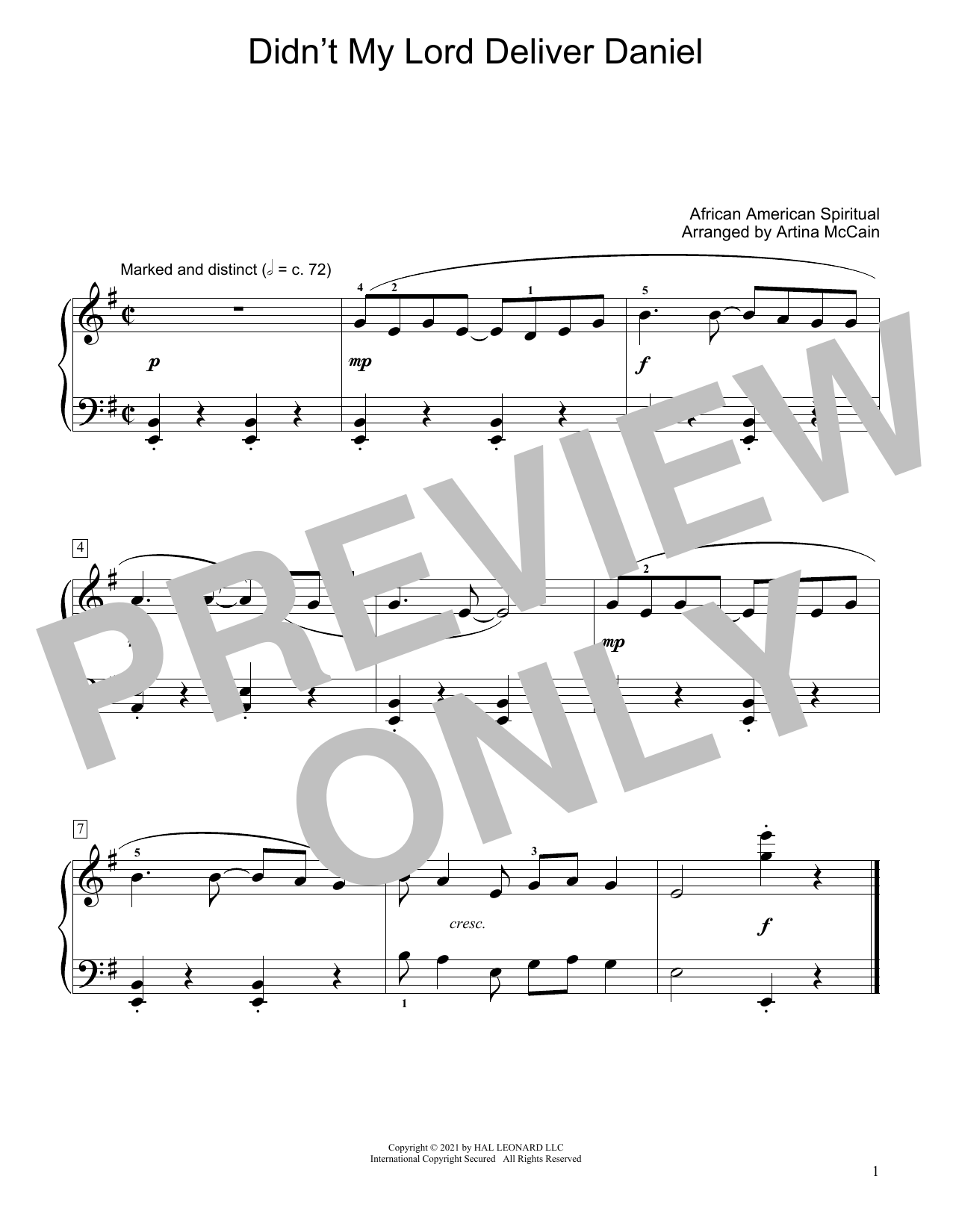 African-American Spiritual Didn't My Lord Deliver Daniel? (arr. Artina McCain) Sheet Music