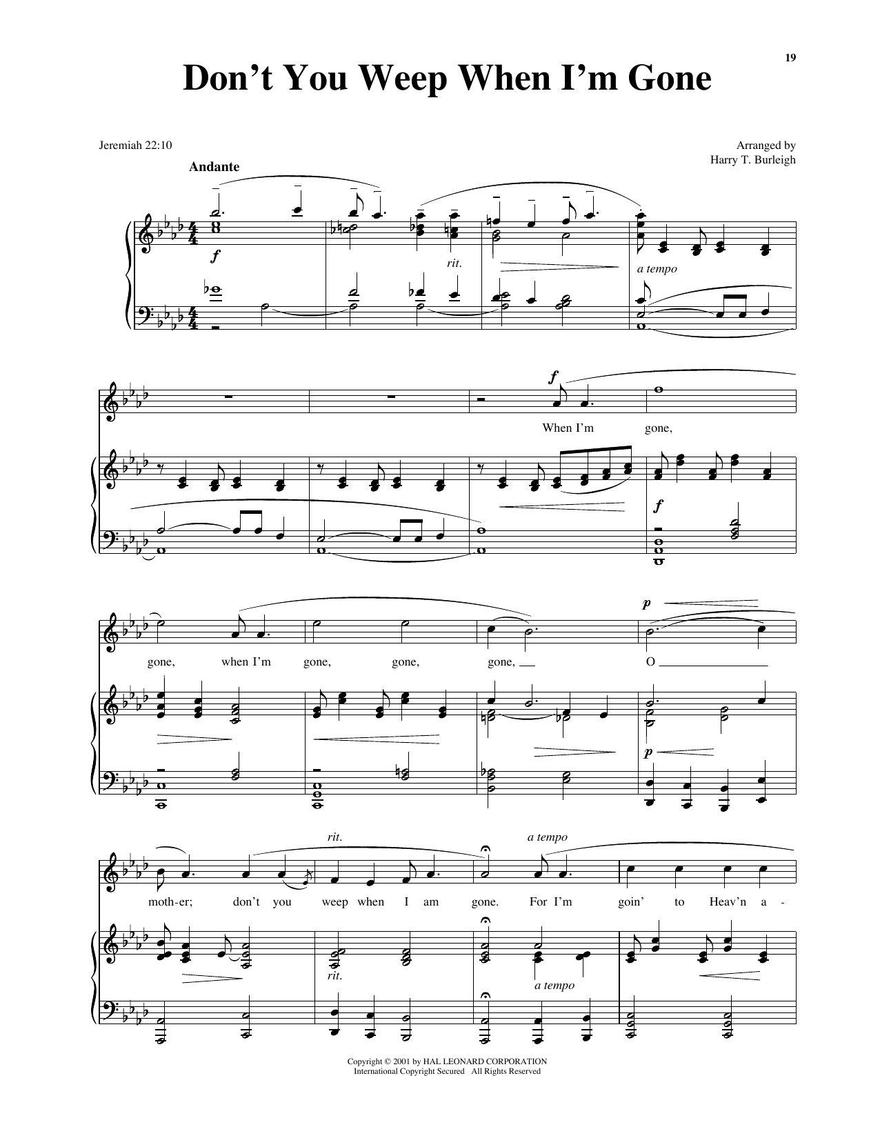 African American Spiritual Don't You Weep When I'm Gone Sheet Music