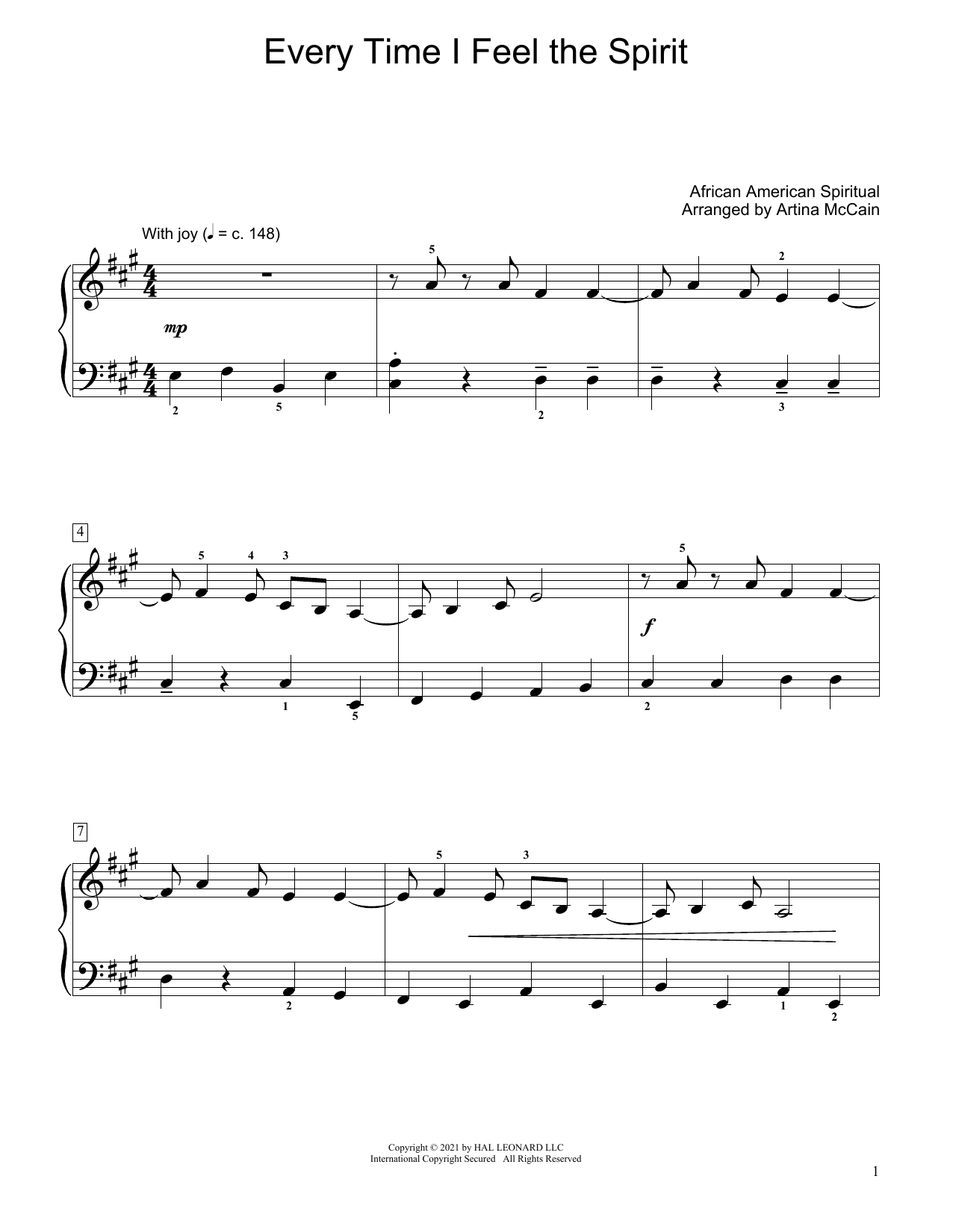 African-American Spiritual Every Time I Feel The Spirit (arr. Artina McCain) Sheet Music
