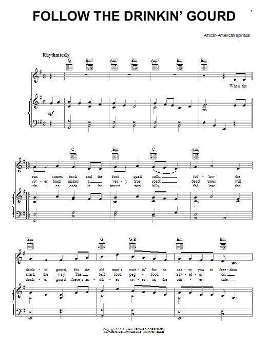 African-American Spiritual Follow The Drinkin' Gourd Sheet Music