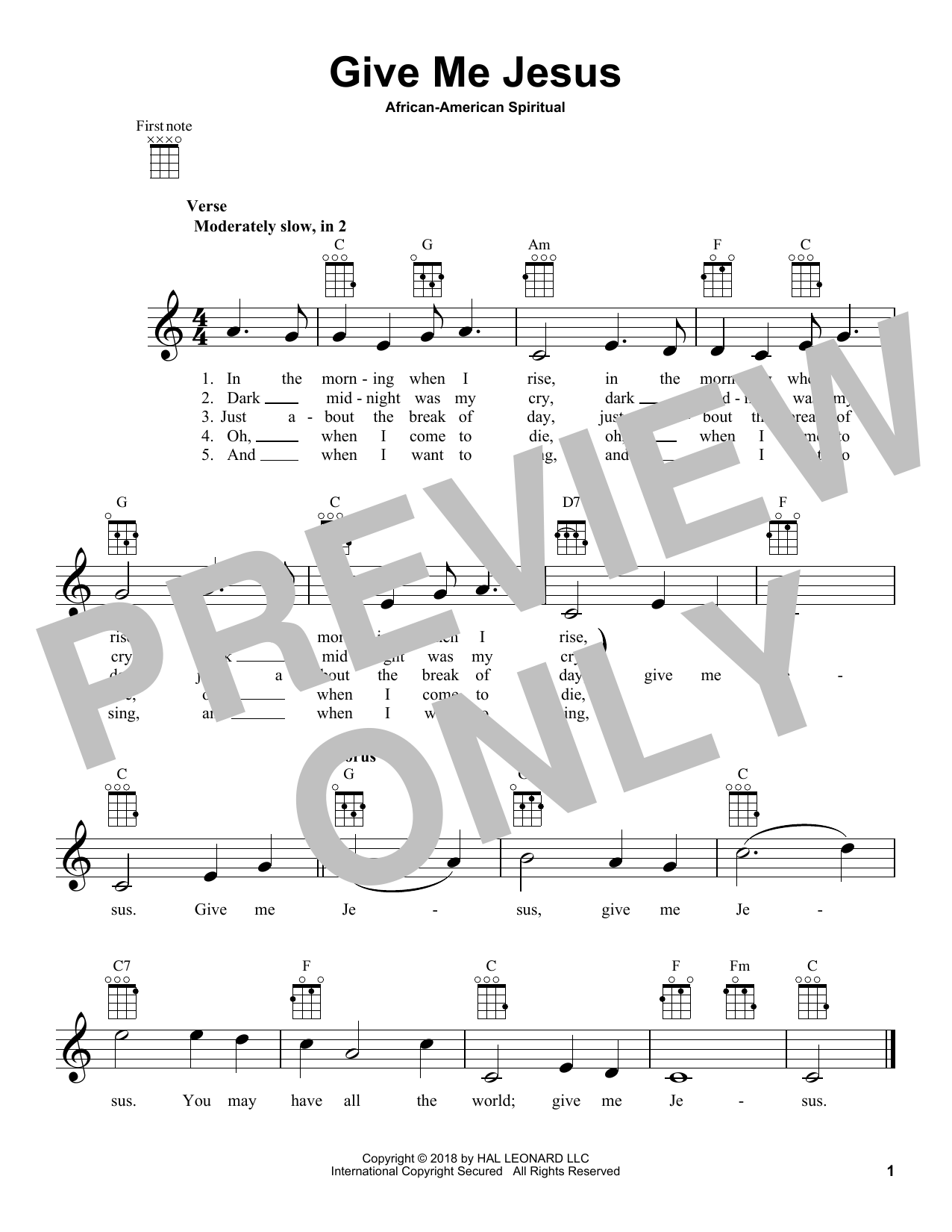 African-American Spiritual Give Me Jesus Sheet Music