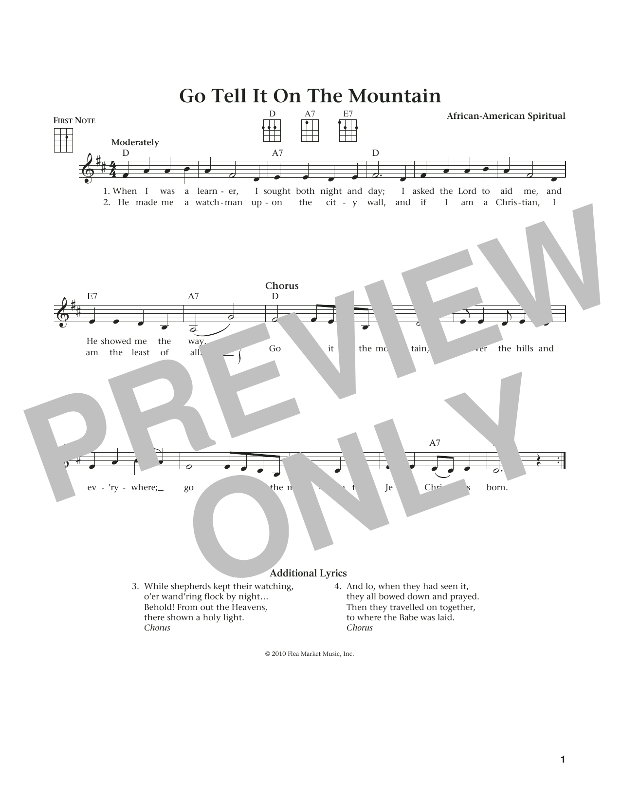 African-American Spiritual Go, Tell It On The Mountain (from The Daily Ukulele) (arr. Liz and Jim Beloff) Sheet Music