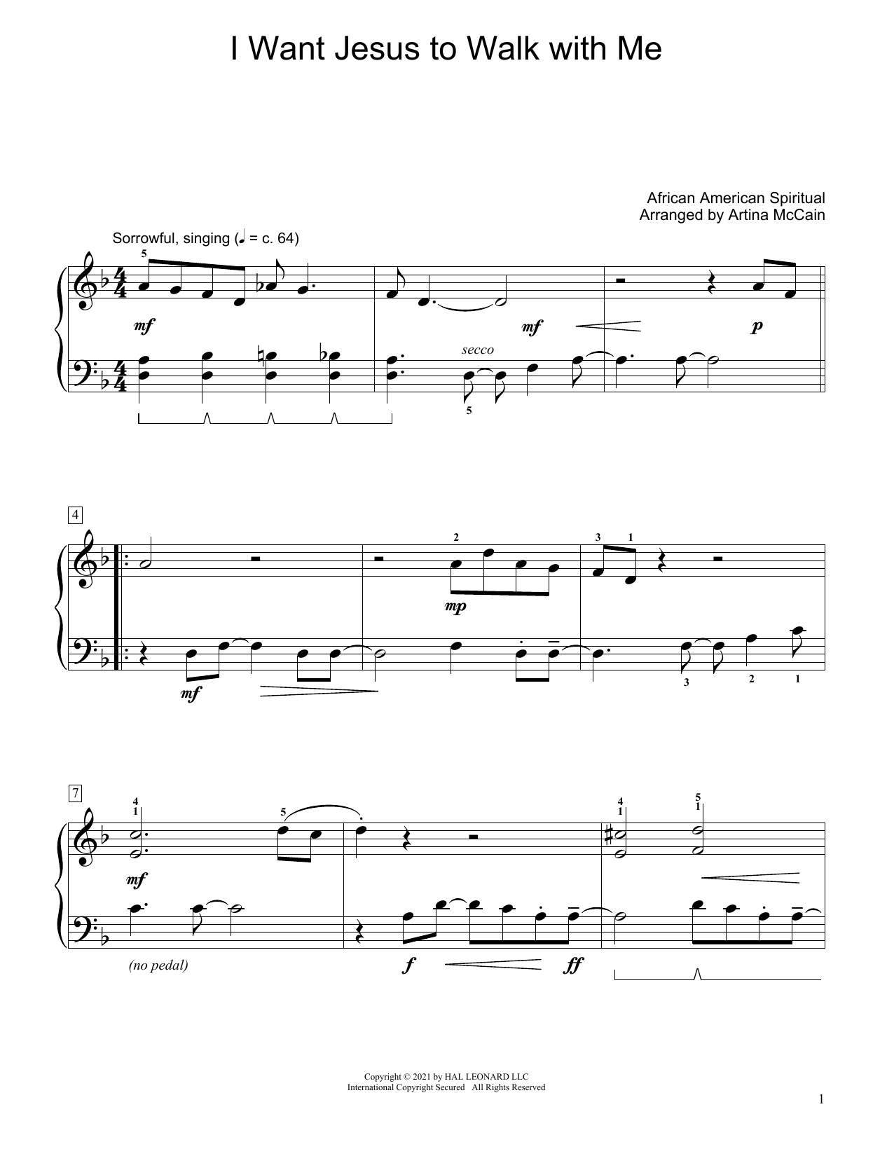 African-American Spiritual I Want Jesus To Walk With Me (arr. Artina McCain) Sheet Music