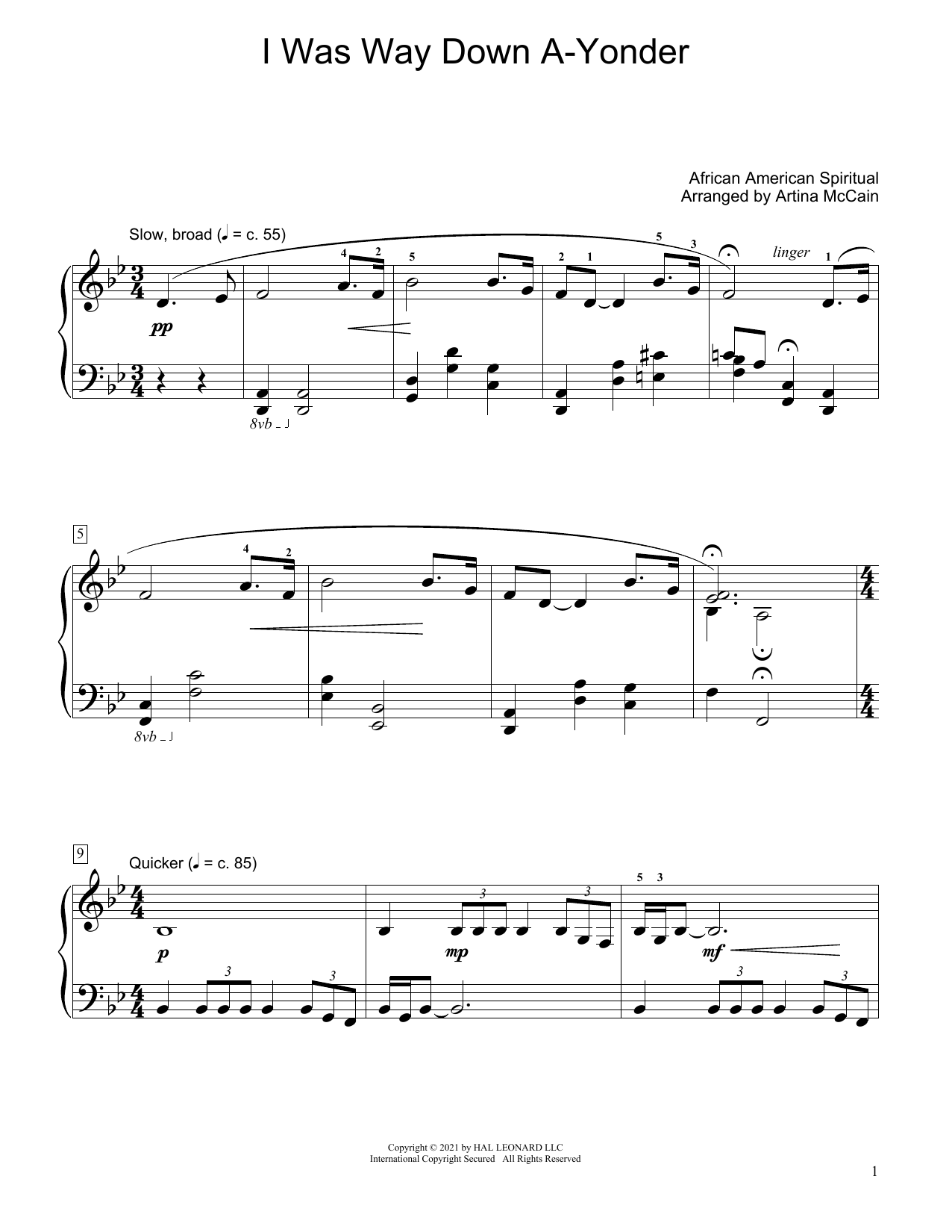 African American Spiritual I Was Way Down A-Yonder (arr. Artina McCain) Sheet Music