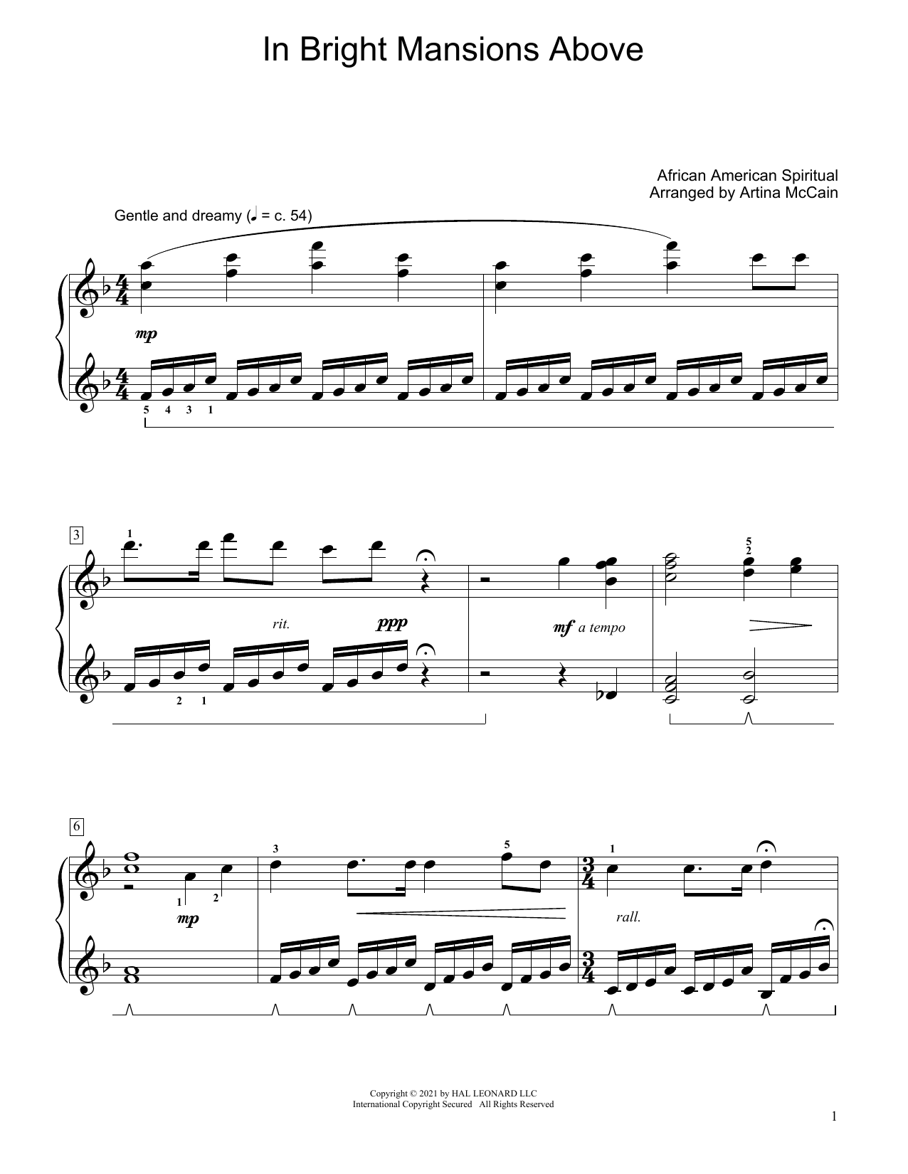 African-American Spiritual In Bright Mansions Above (arr. Artina McCain) Sheet Music