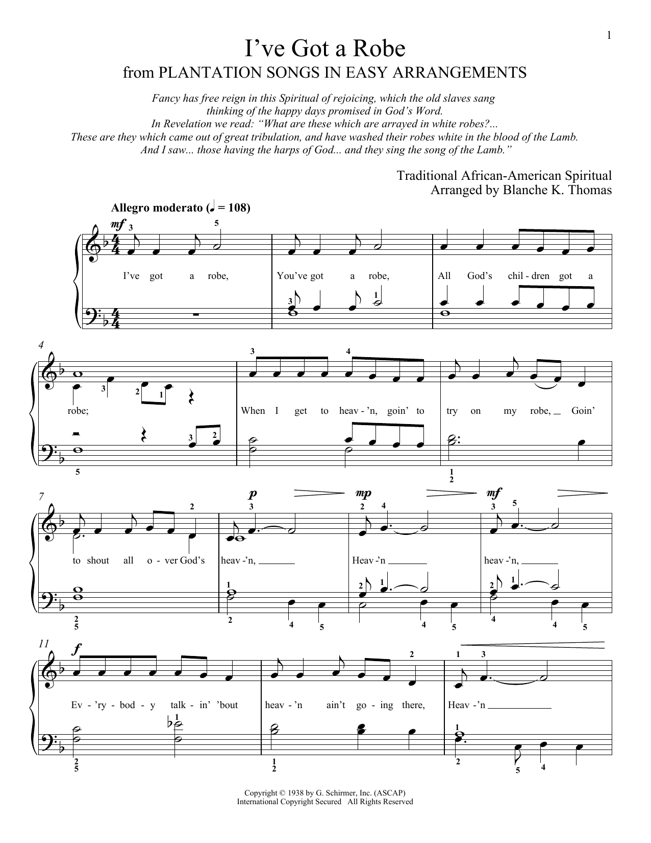 African-American Spiritual I've Got A Robe Sheet Music