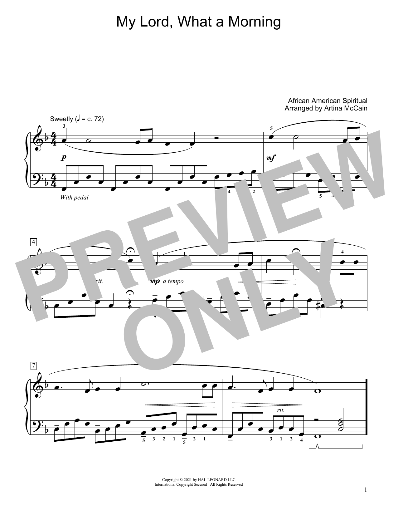 African-American Spiritual My Lord, What A Morning (arr. Artina McCain) Sheet Music