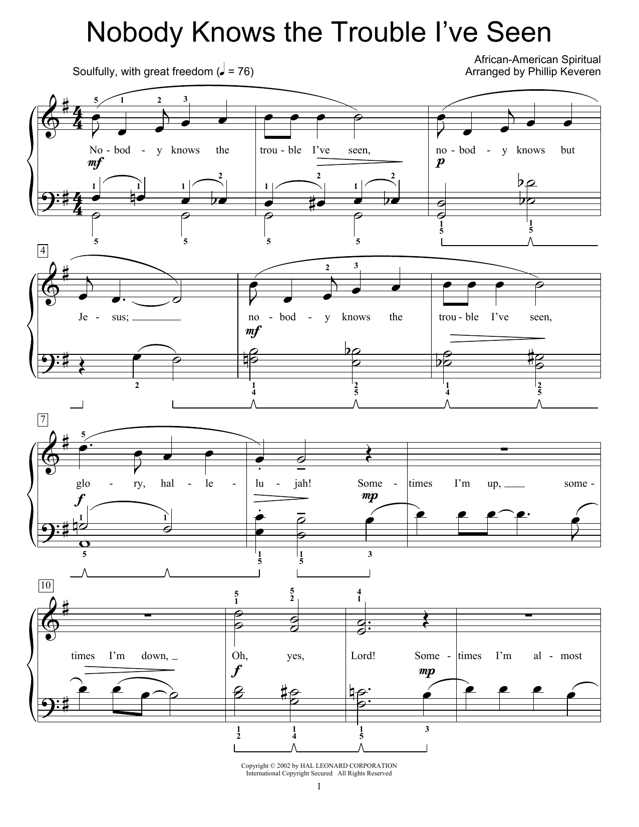 African-American Spiritual Nobody Knows The Trouble I've Seen (arr. Phillip Keveren) Sheet Music
