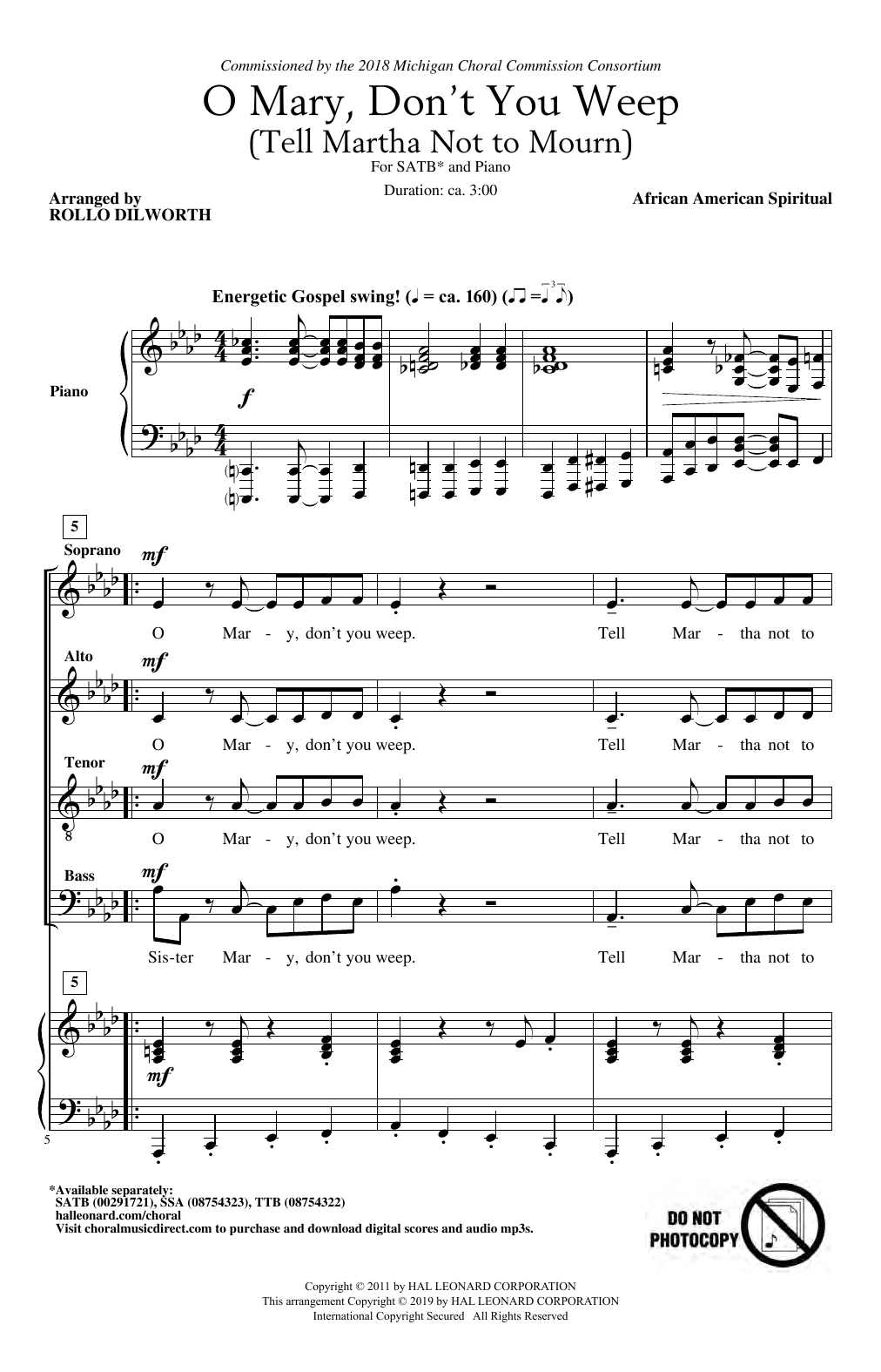 African-American Spiritual O Mary, Don't You Weep (Tell Martha Not to Mourn) (arr. Rollo Dilworth) Sheet Music