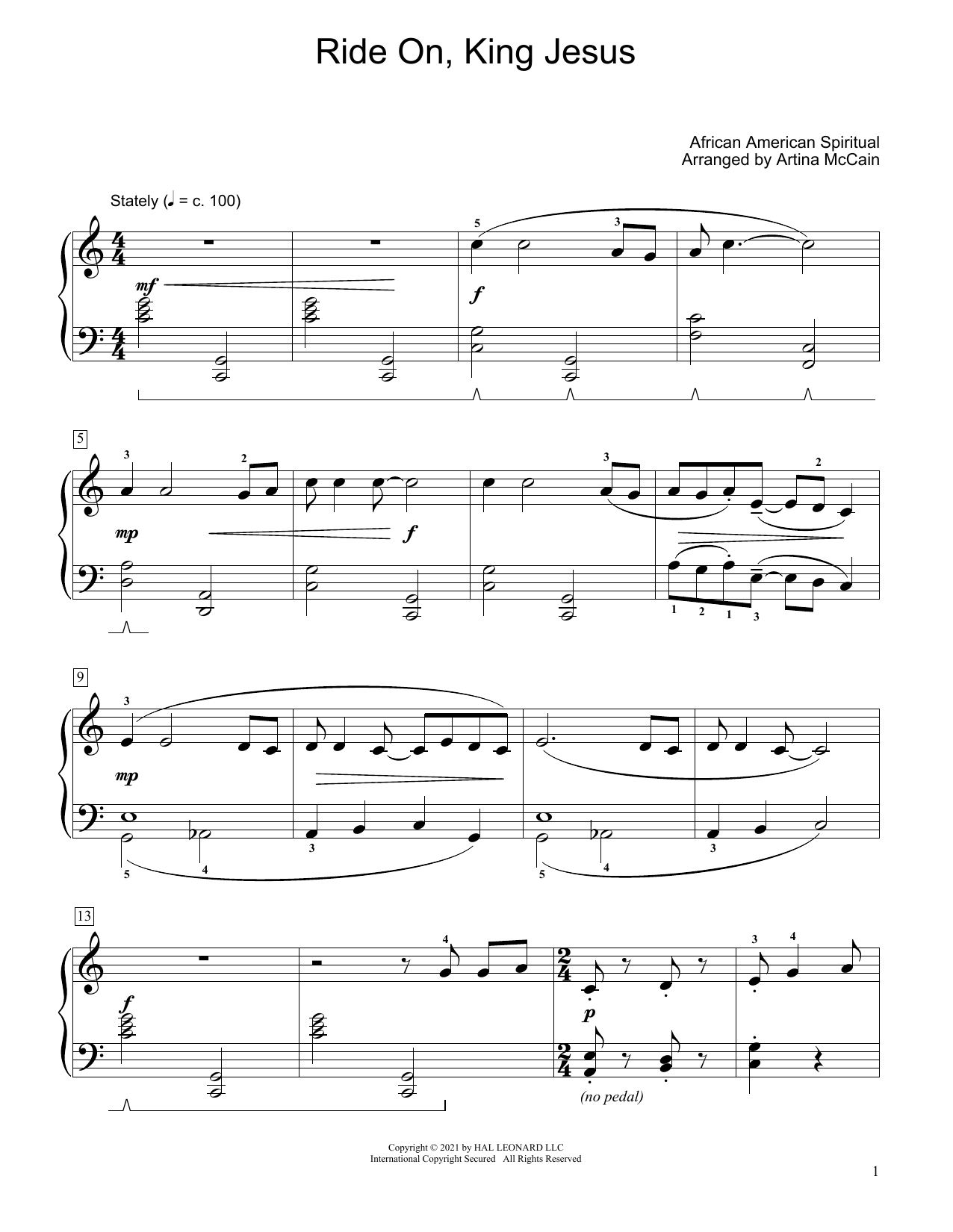 African-American Spiritual Ride On, King Jesus (arr. Artina McCain) Sheet Music
