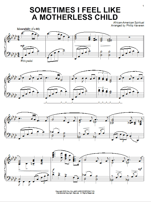 African-American Spiritual Sometimes I Feel Like A Motherless Child (arr. Phillip Keveren) Sheet Music