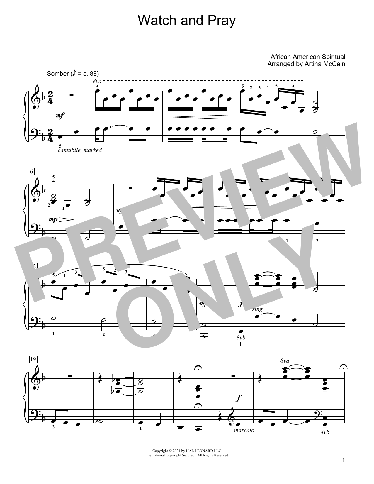 African American Spiritual Watch And Pray (arr. Artina McCain) Sheet Music