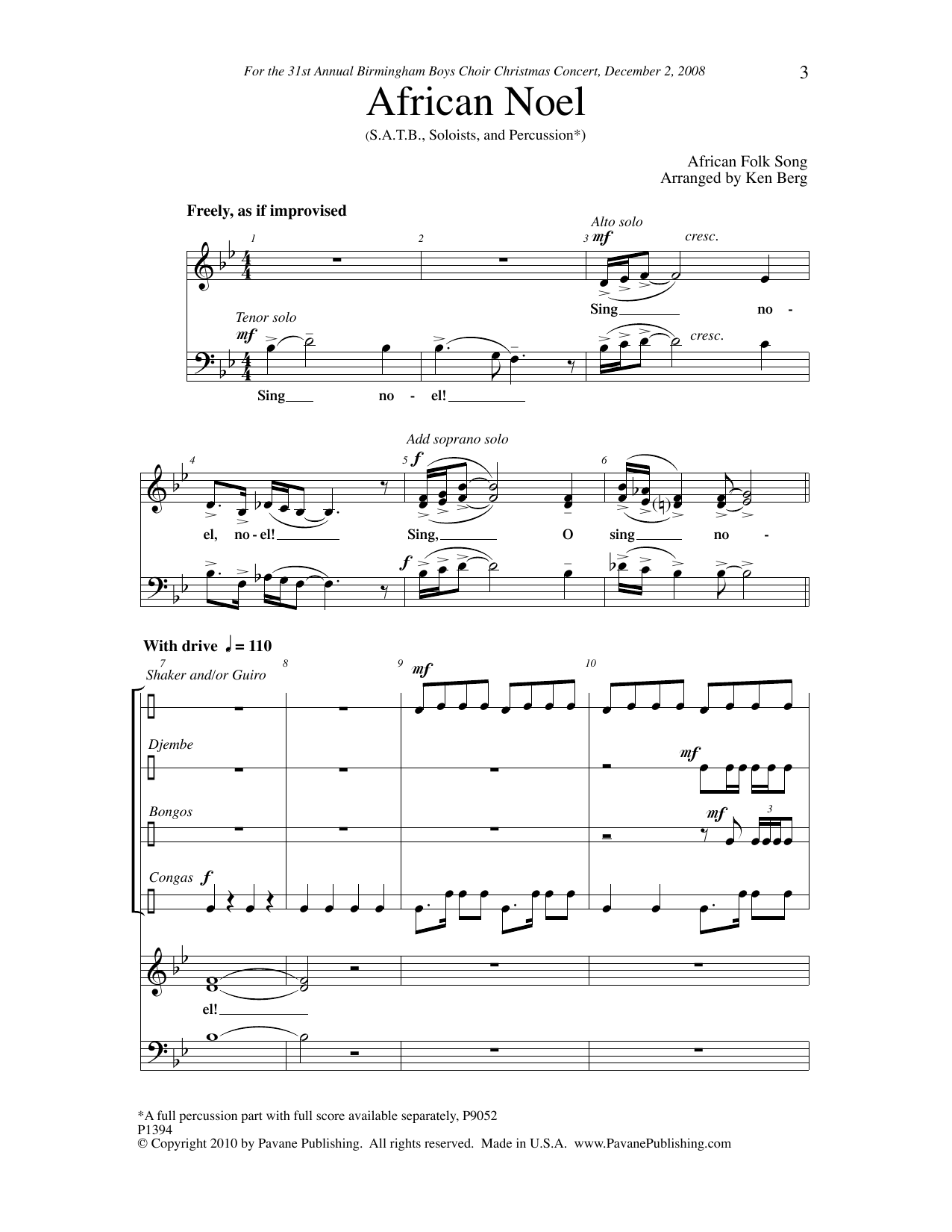 African Folk Song African Noel (arr. Ken Berg) Sheet Music