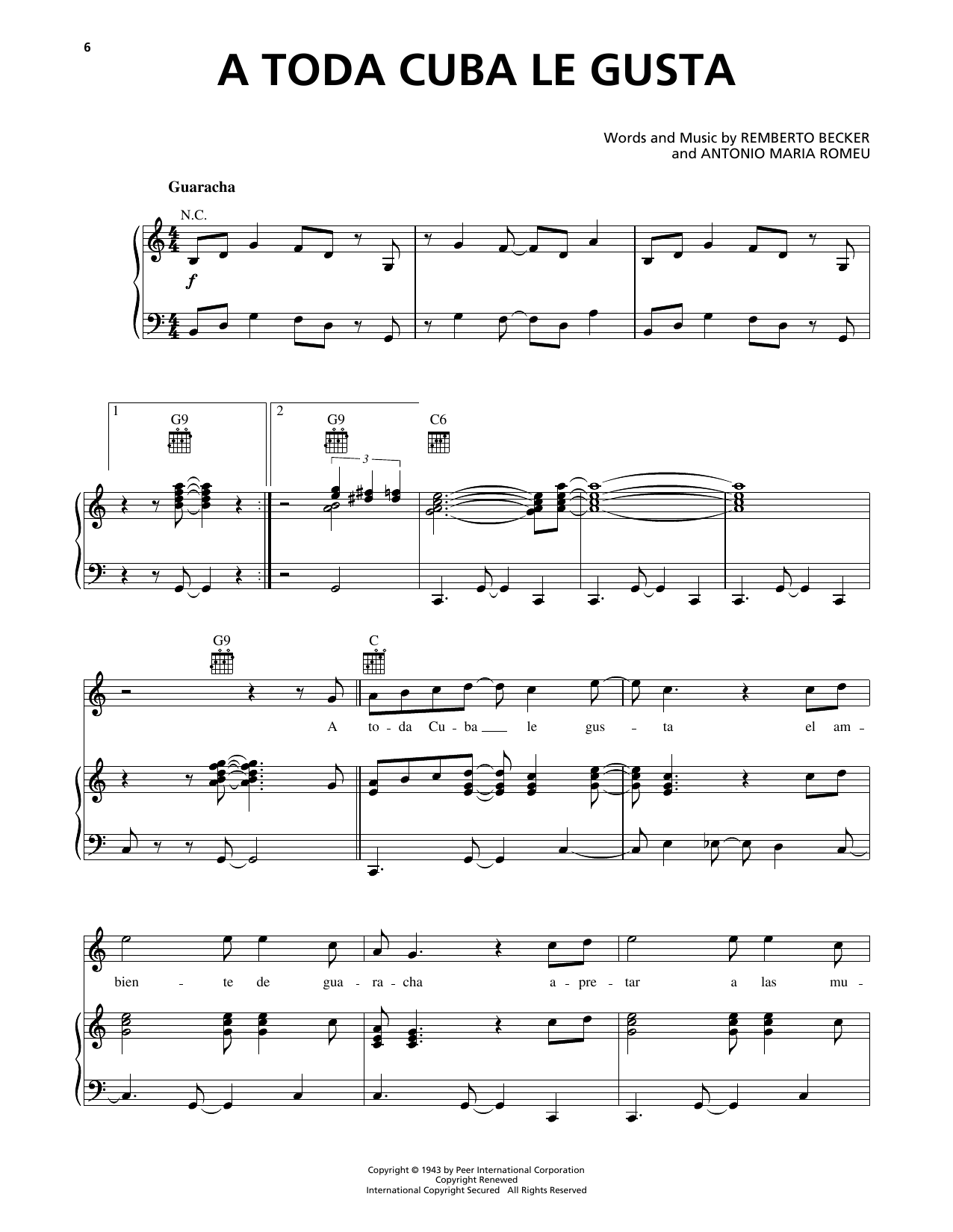 Afro-Cuban All Stars A Toda Cuba Le Gusta Sheet Music