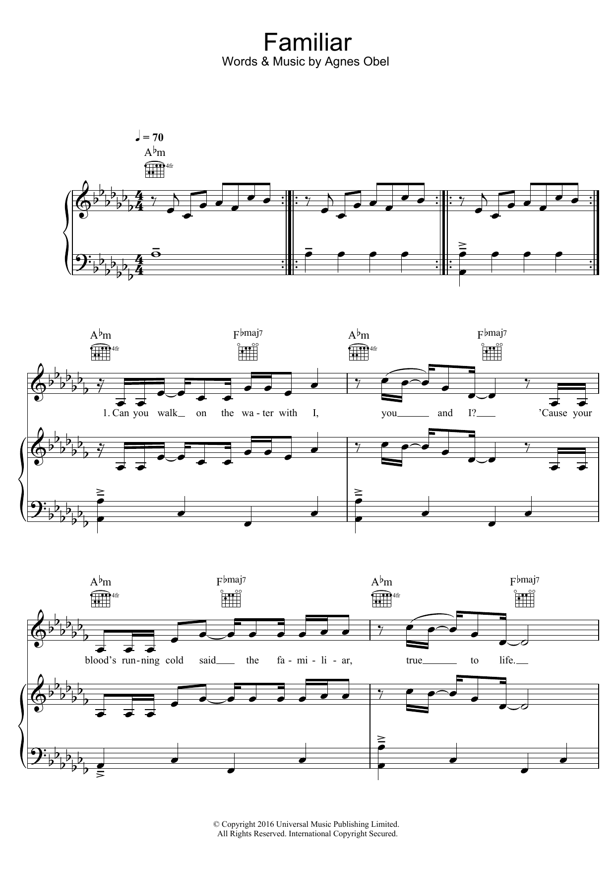 Agnes Obel Familiar Sheet Music