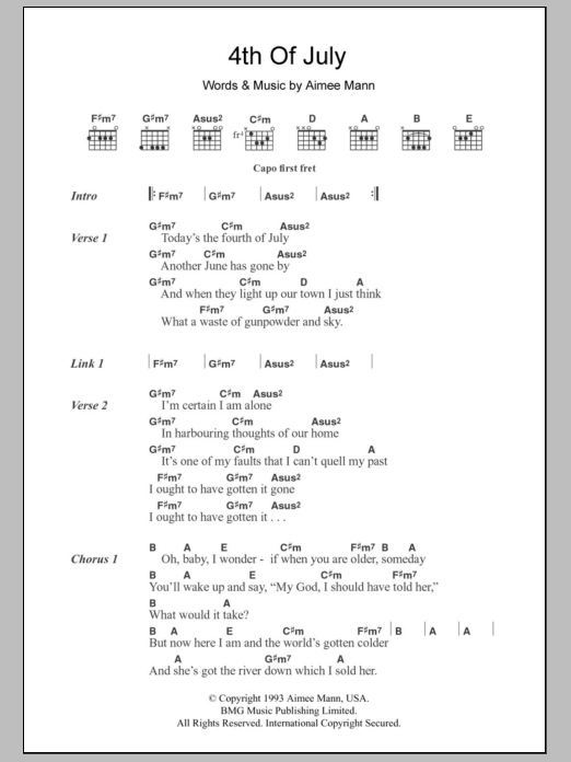 Aimee Mann 4th Of July Sheet Music