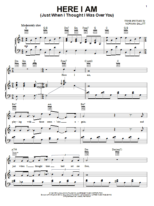 Air Supply Here I Am (Just When I Thought I Was Over You) Sheet Music