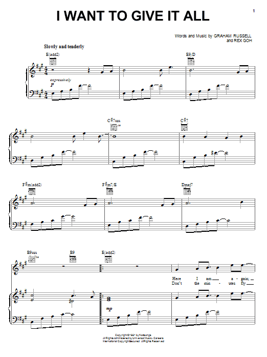 Air Supply I Want To Give It All Sheet Music