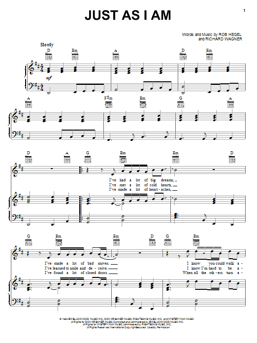 Air Supply Just As I Am Sheet Music