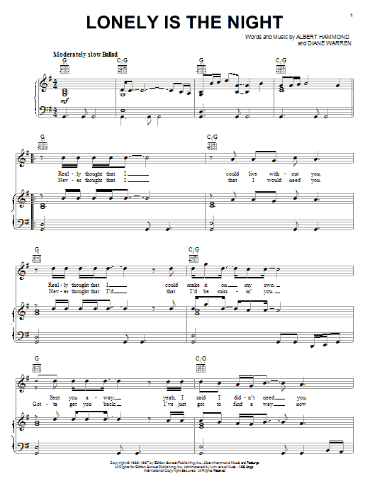 Air Supply Lonely Is The Night Sheet Music