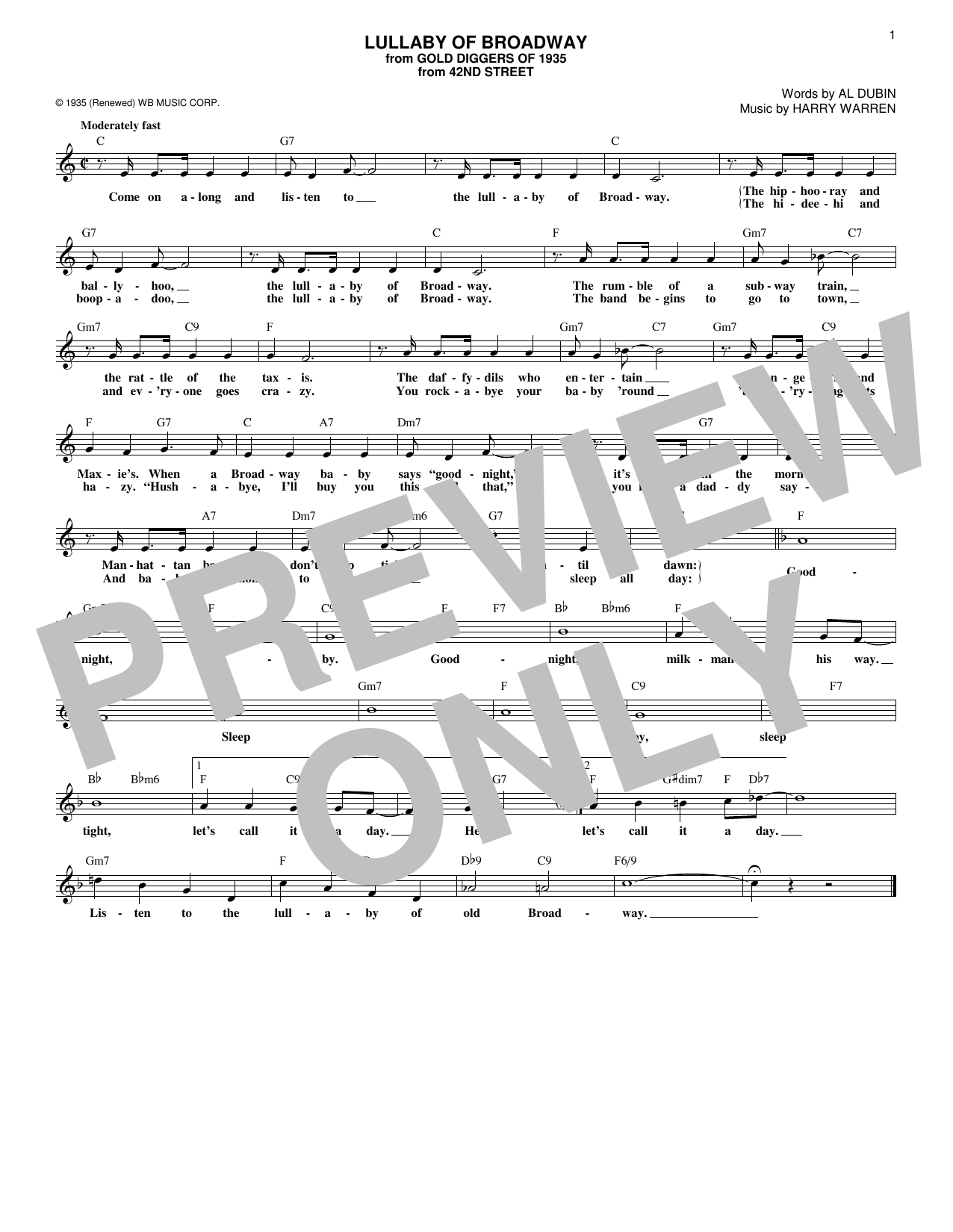 Al Dubin Lullaby Of Broadway Sheet Music