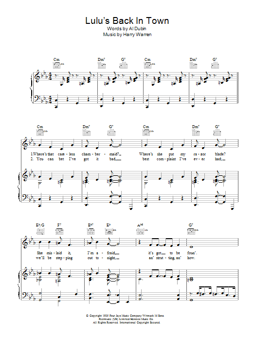 Al Dubin Lulu's Back In Town Sheet Music