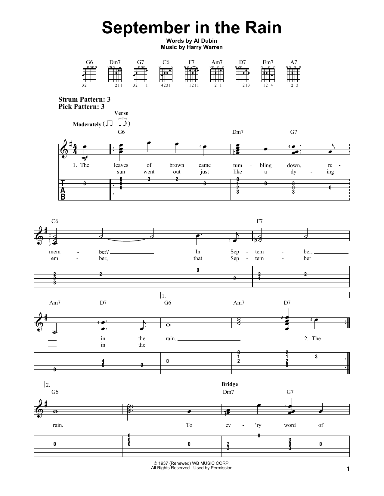 Al Dubin September In The Rain Sheet Music