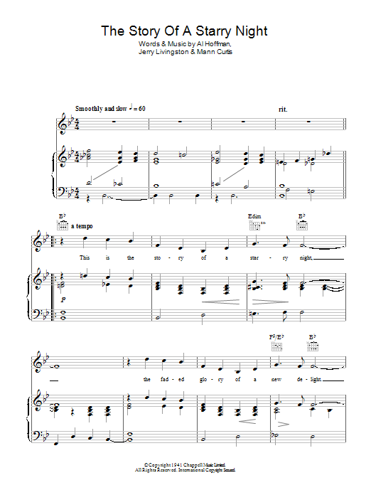Al Hoffman The Story Of A Starry Night Sheet Music