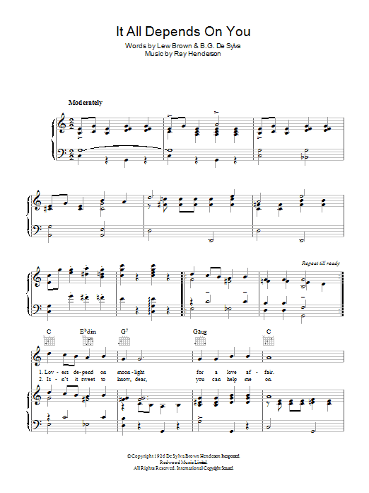 Al Jolson It All Depends On You Sheet Music