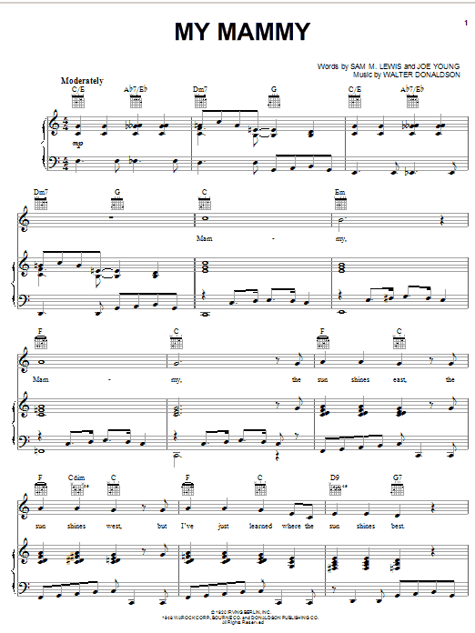 Al Jolson My Mammy Sheet Music