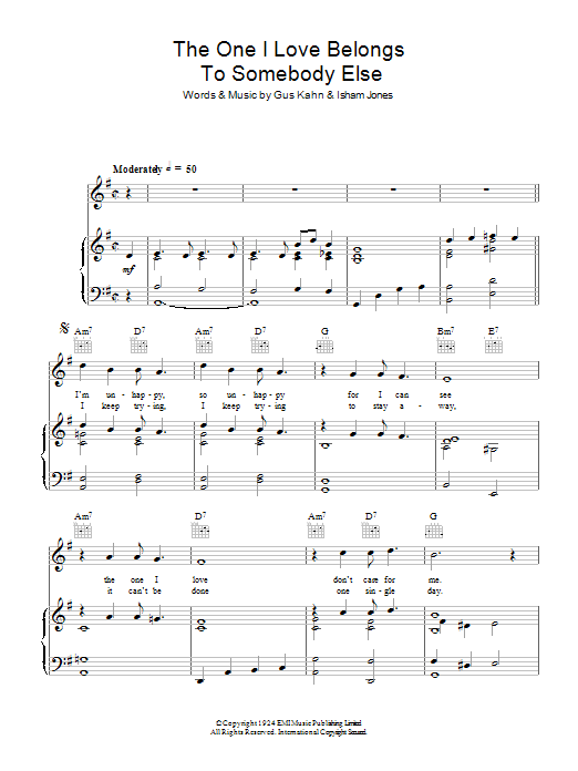 Al Jolson The One I Love Belongs To Somebody Else Sheet Music