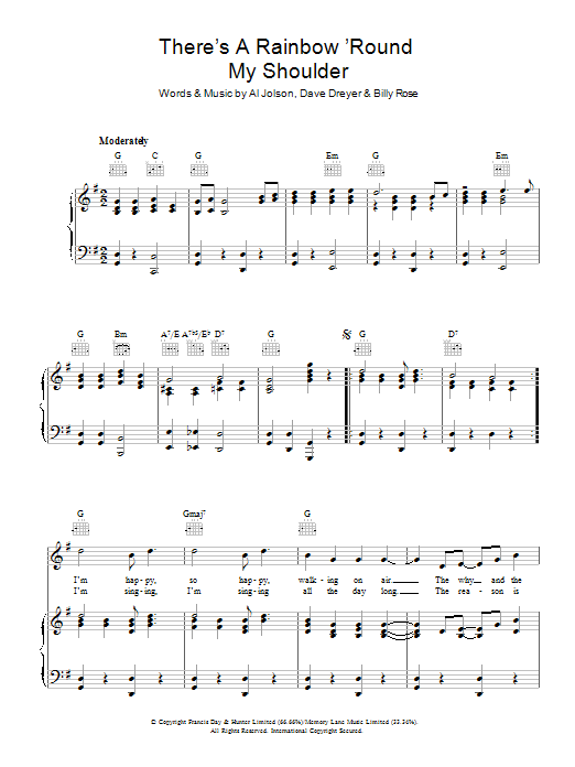 Al Jolson There's A Rainbow Round My Shoulder Sheet Music